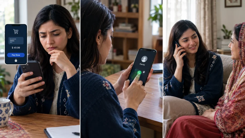 Three steps to stop an AI voice cloning scam: pause before paying, call your family member back on a number you know, and confirm they are safe
