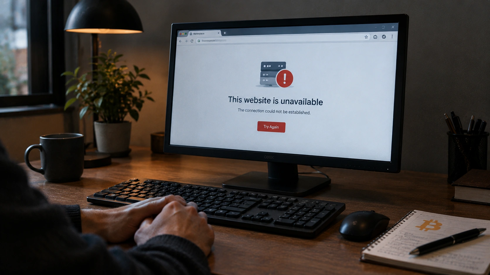 Sheep Marketplace exit scam: a computer screen saying the website is unavailable, like the moment users found the dark web market gone in 2013