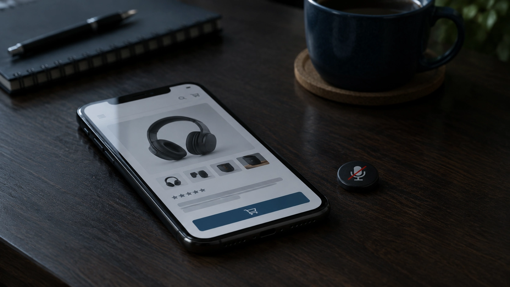 Is my phone listening to me? A phone showing a headphones ad next to a muted microphone button